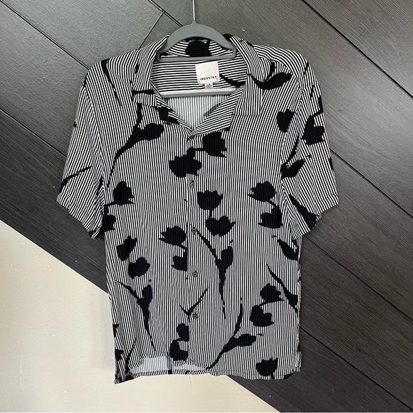 INDUSTRY Monochrome Floral Button Down Shirt-UNISEX - Picture 1 of 6